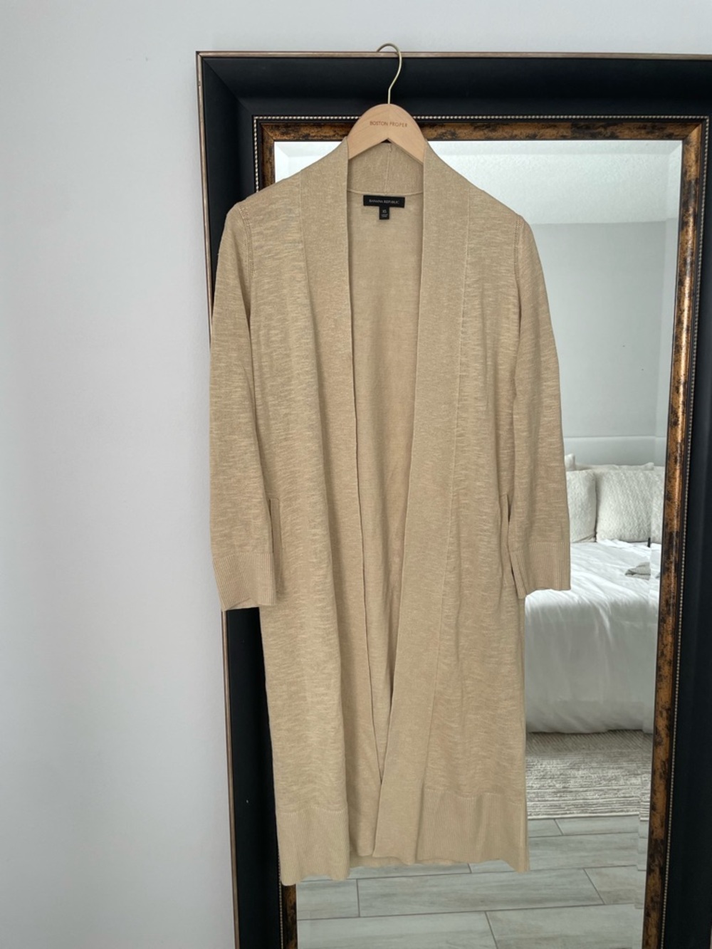 Banana Republic Long Open-Front Cardigan in Tan/Beige - Picture 2 of 6